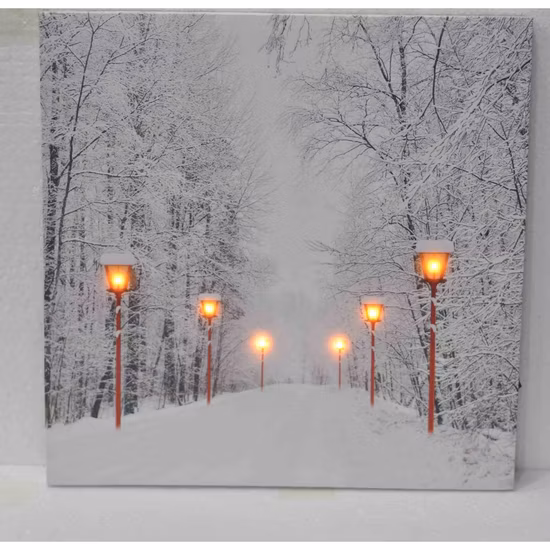 Decorazioni per la casa su tela da parete con LED rossi di Natale, scena invernale innevata a batteria, percorso invernale per casa inverno