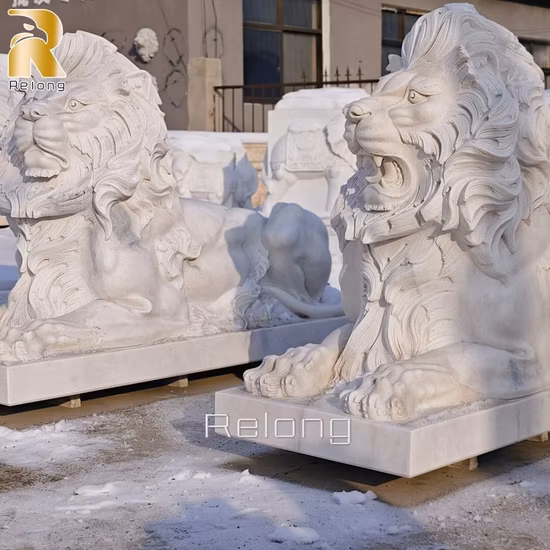 Decorazione personalizzata di statue di animali Grandi statue di leone in marmo bianco Scultura di leone in pietra