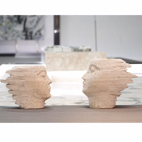 Scultura busto con testa in marmo greco classico in pietra naturale intagliata a mano pura