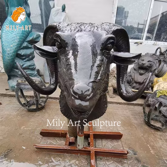 Decorazione da giardino per esterni Arte da parete 3D a grandezza naturale Statua scultura in bronzo con testa di capra Art